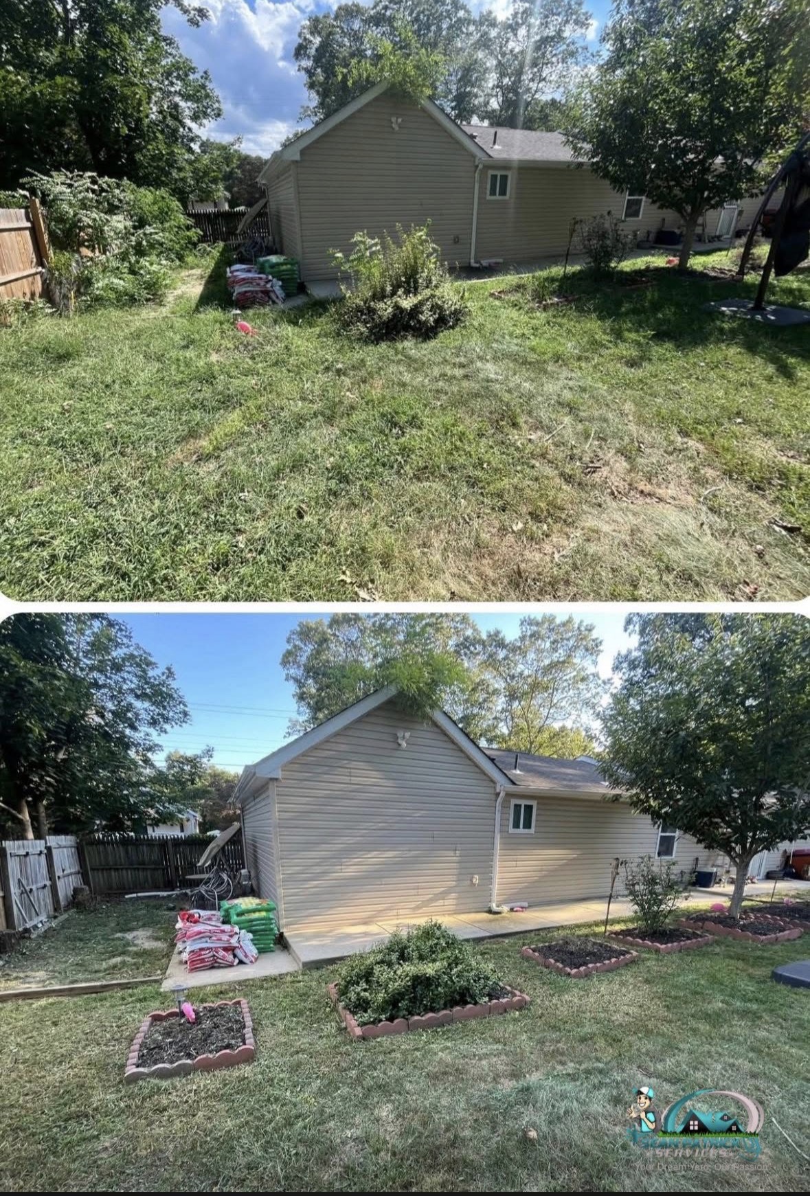 Backyard landscaping and garden bed installation before and after in Linwood NJ