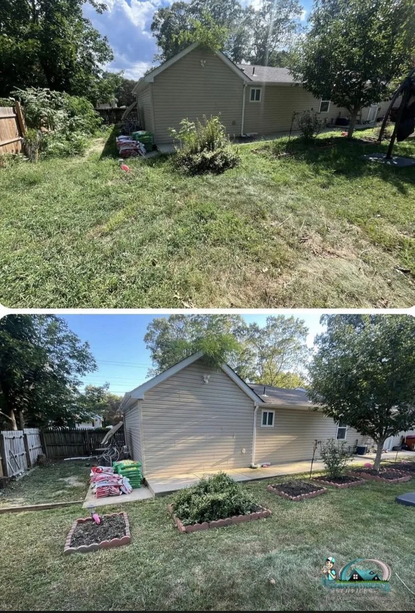 Backyard landscaping and garden bed installation before and after in Linwood NJ