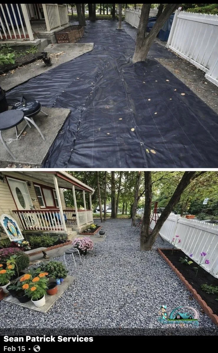Gravel patio landscaping before and after in Ventnor NJ