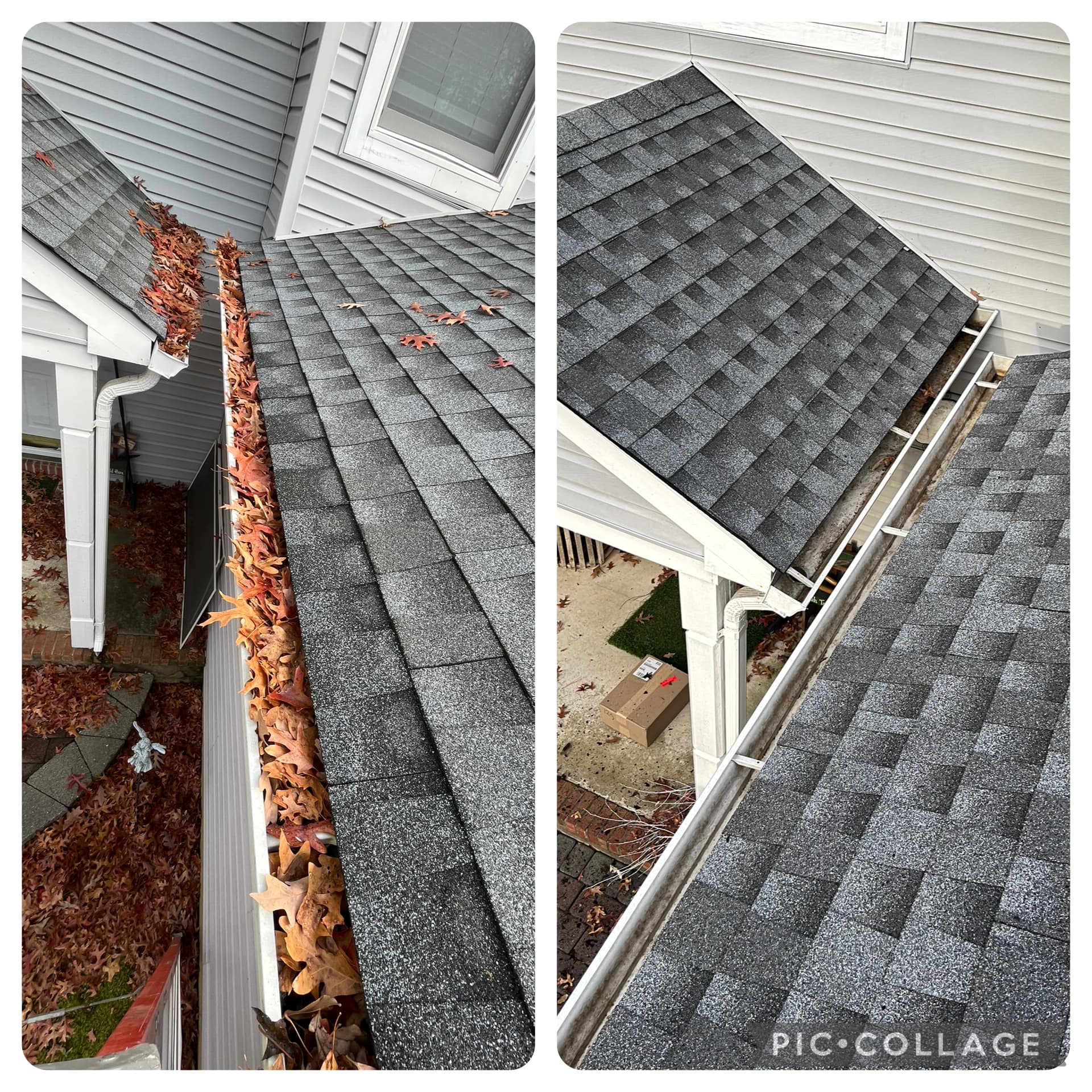 Gutter cleaning before and after