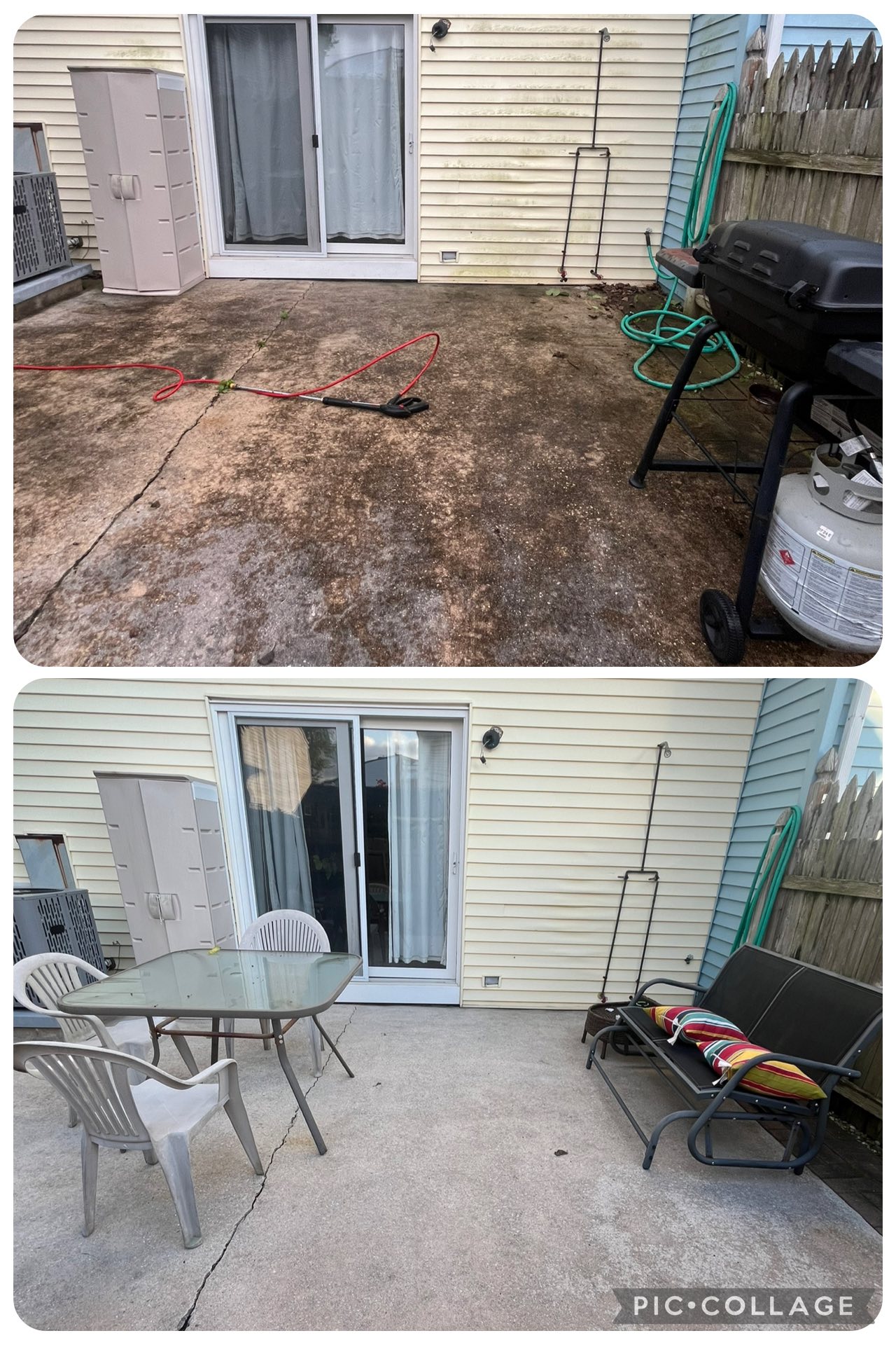 Patio pressure washing before and after